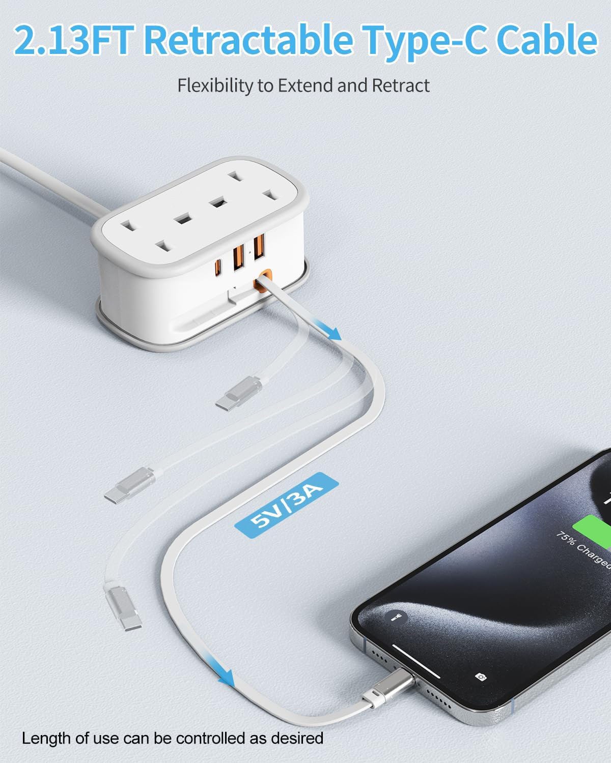 Portable Travel Charging Socket with Retractable USB C Cable - Image 6