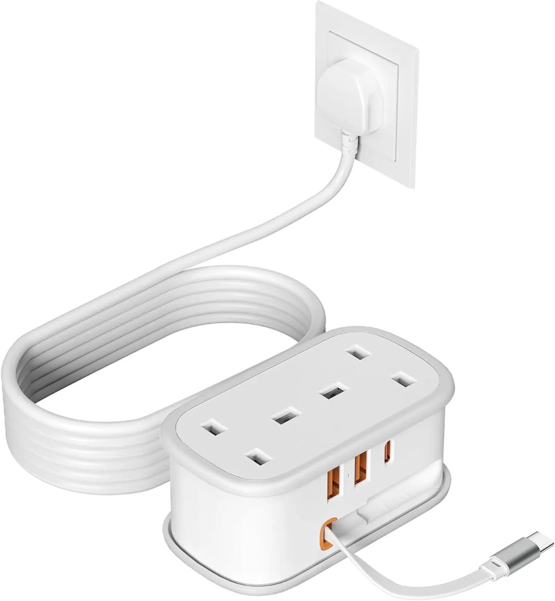 Portable Travel Charging Socket with Retractable USB C Cable