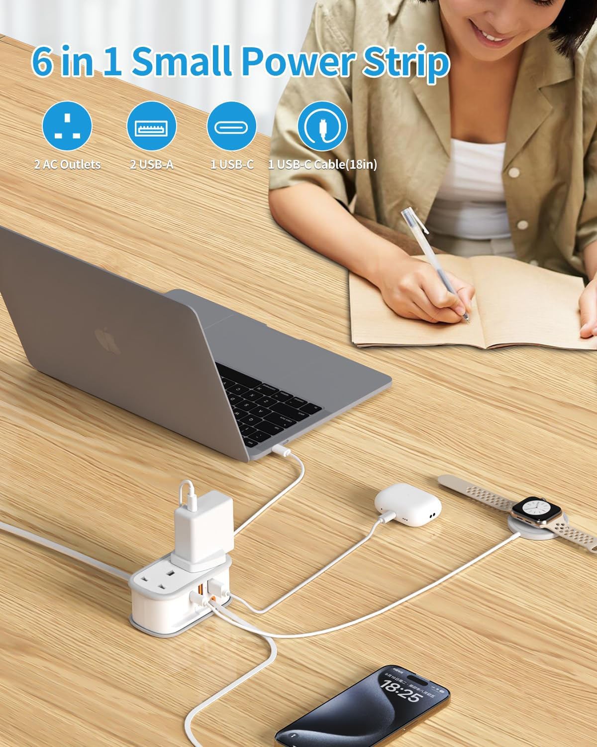 Portable Travel Charging Socket with Retractable USB C Cable - Image 5